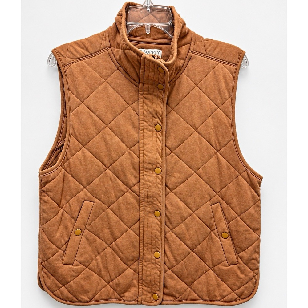 Z Supply Quilted Barn Vest Camel Tan Zip Snap Stand Collar Preppy Fall M